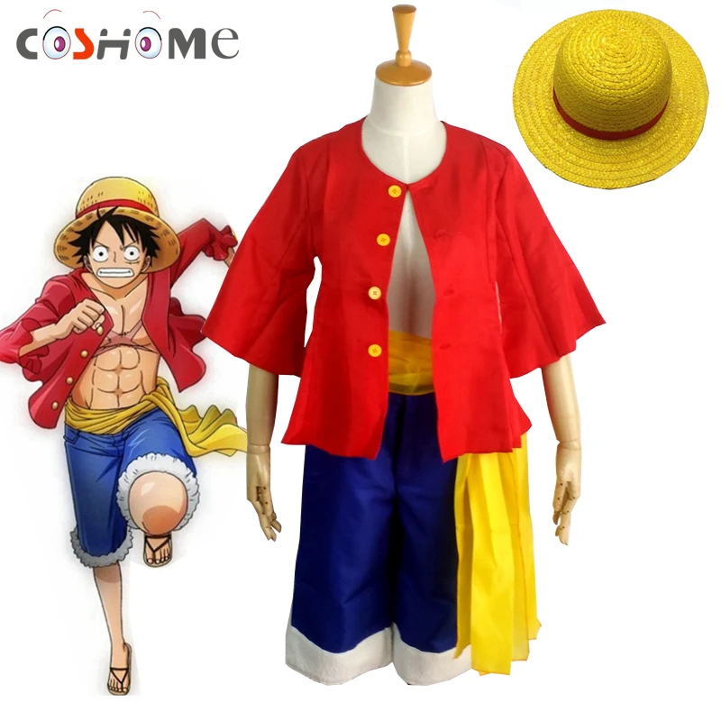 Coshome цельная Обезьяна D. Luffy костюмы для косплея рубашка брюки парики обувь