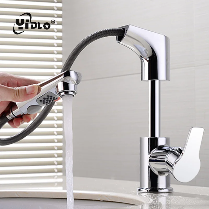 Bathroom Shower Brass Faucet Pull Out Double Outlet Silvery Bathtub Up