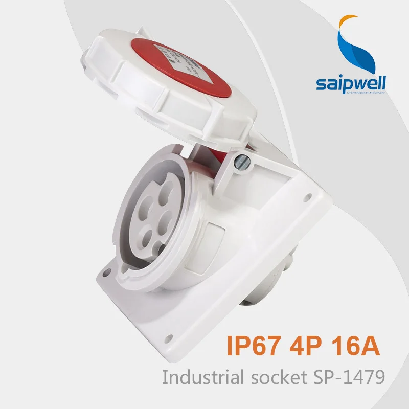 

Saipwell ip67 Industrial Plug Socket 4 Hole Wall Socket iec Power Socket SP-1479 High Quality