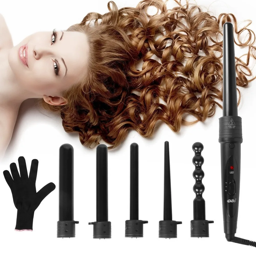 

Hair Curler Ceramic Magic Curling Iron Hot Electric Gourd Clipless Curling Wand Interchangeable 6 Parts 9MM/18MM/25MM/32MM