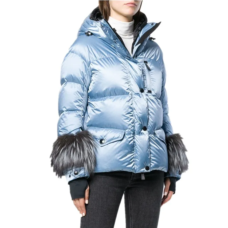 Buy Women Parka 2018 Light Blue Hooded Grosgrain Thick