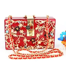 Rot Stamm Handtasche Mode marke diamant relief Acryl Urne schloss luxus handtasche abendtasche Clutch party handtasche Schultertasche