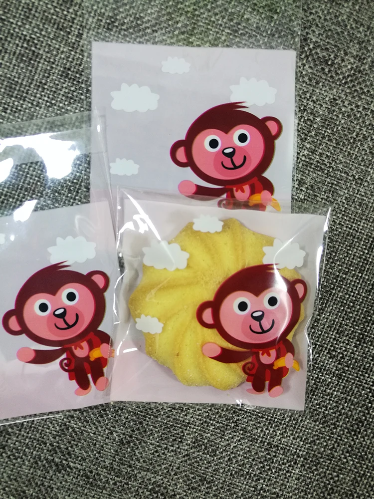 7*7 см 100 шт обезьяна шаблон самоклеющиеся DIY пластиковые пакеты для печенья свадебные конфеты и упаковка для еды сумки подарочные пакеты