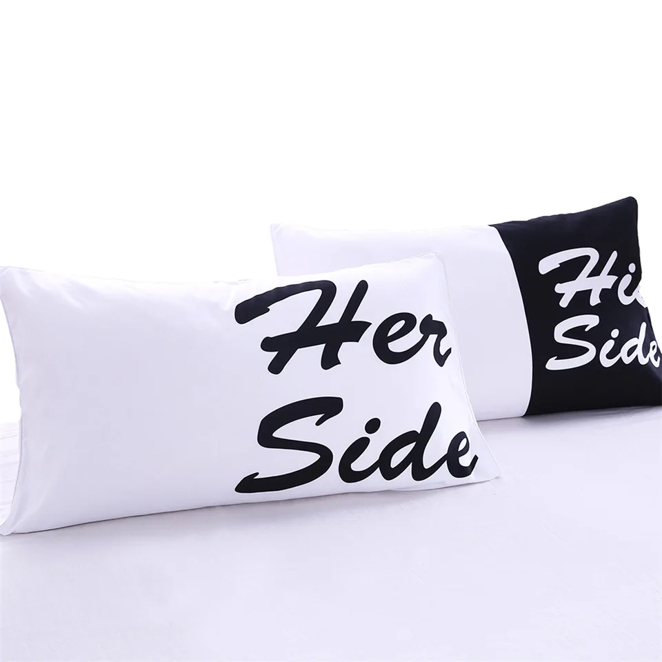 Black and White Bed Pillow Case Soft Pillowcase His Her Side Couple