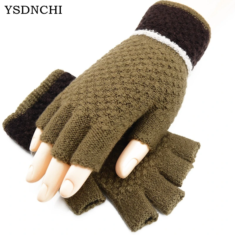 YSDNCHI Student Accessories Men Knitted woolen half fingers Winter