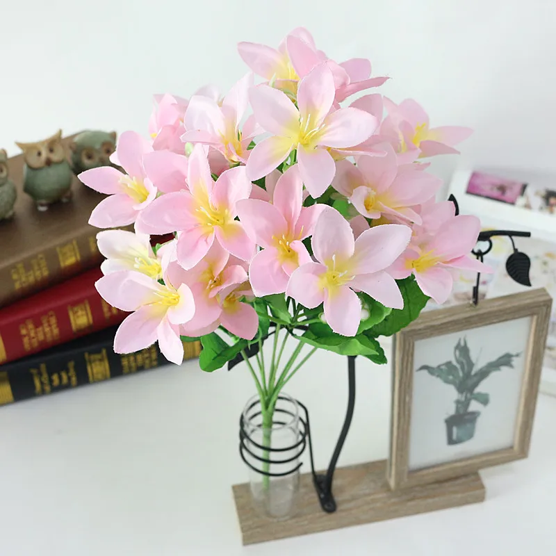 Flone Multicolor Artificial Lily Flower Fake Plastic Silk Flowers Bridal Bouquet Wedding Wreath Home Party Decor Art Floral (5)