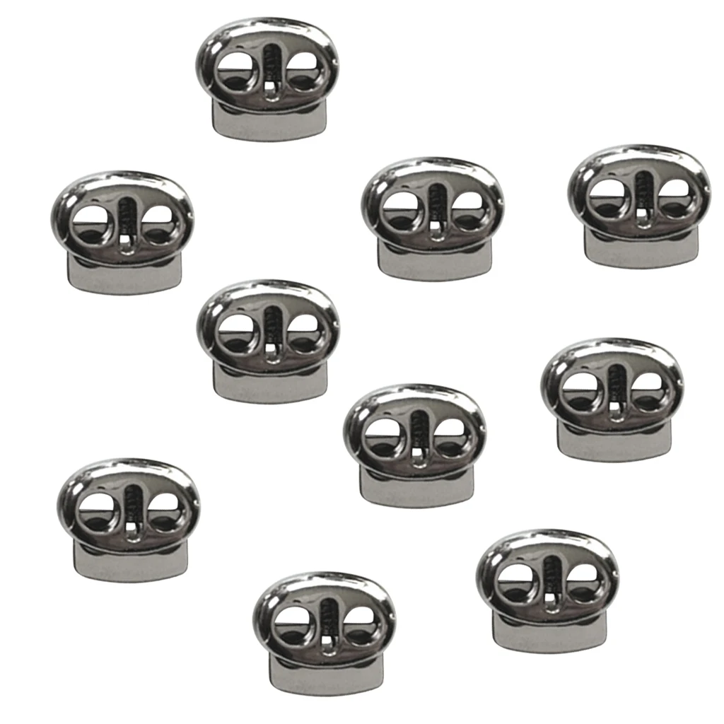 (Pack of 10) Metal Bean Cord Locks Stopper Toggle Rope Clamp 2-Holes Cordlocks Clasp Buckle Drawstring Sewing Fasteners