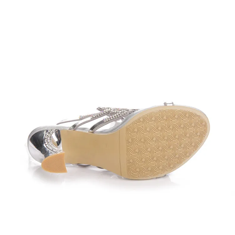 2016 Summer New Diamond Sandals Female Chunky Heeled High Heels Crystal Fashion Womens Large Size Shoes 11 Gold Silver Black-33