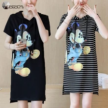 Модное женское летнее платье милое мультяшное с коротким рукавом с капюшоном свободного покроя размера плюс полосатые вечерние мини-платья S-4XL