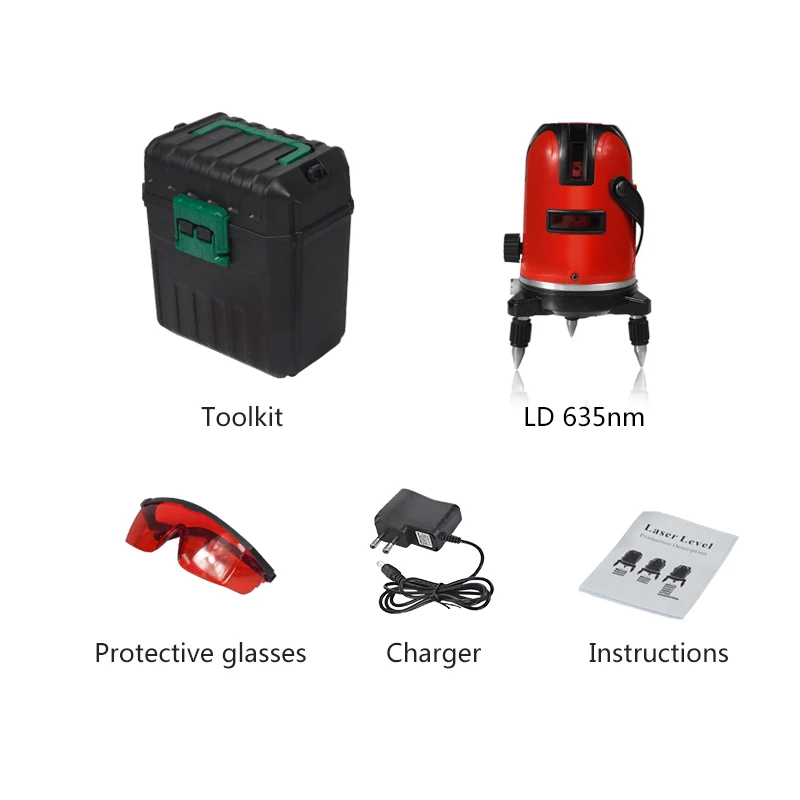 RED toolkit PRACMANU 5 линий 6 точек лазерный уровень автоматический самонивелирующийся 360 вертикальный и горизонтальный наклон градусов поворотный LD 635nm открытый режим - Цвет: RED toolkit
