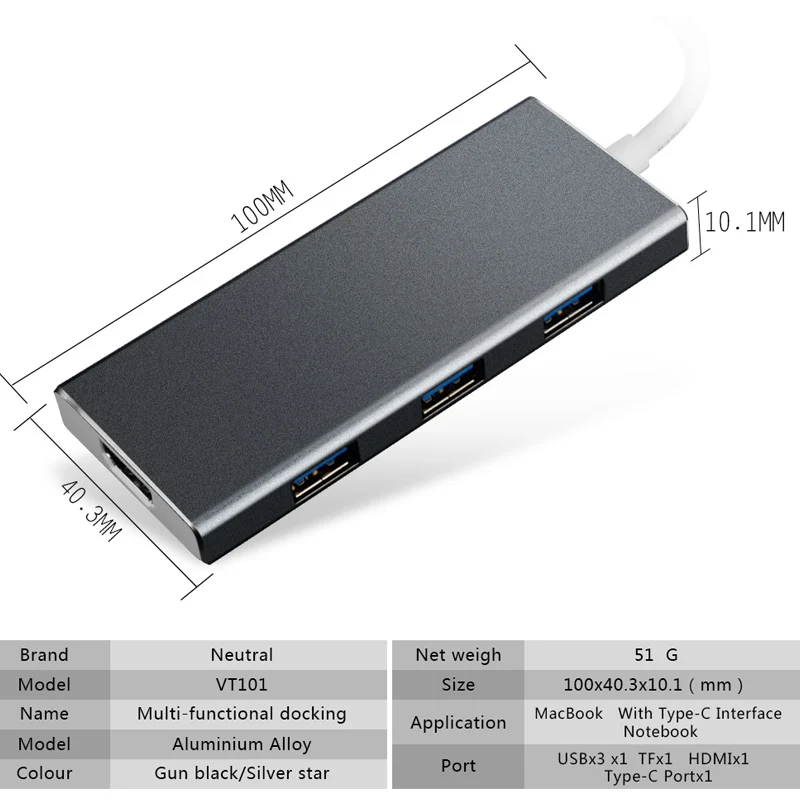 Type-C usb-хаб 3,0 HDMI 7 портов 10 Гбит/с кардридер адаптер USB TF sd-карта портативный для USB-C интерфейс для Apple для microsoft