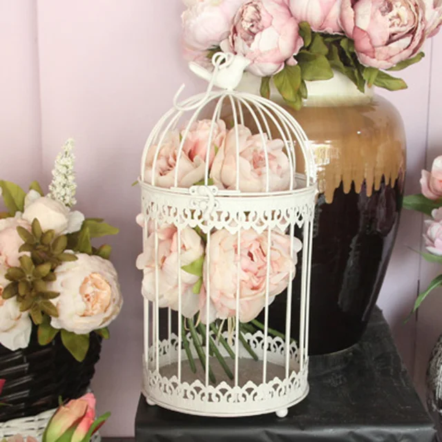 Modern iron wrought metal birdcage white small middle Sets large bird cage decoration hanging flowerpot succulent plants 4