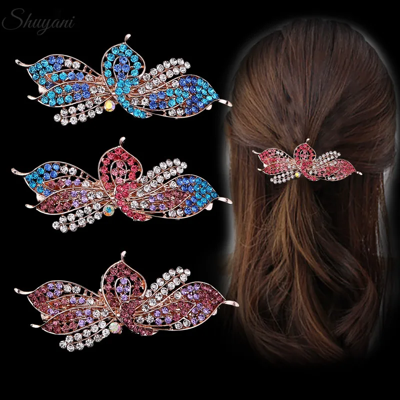 10pcs stylish hair accessories colorful rhinestone leaf hair clips