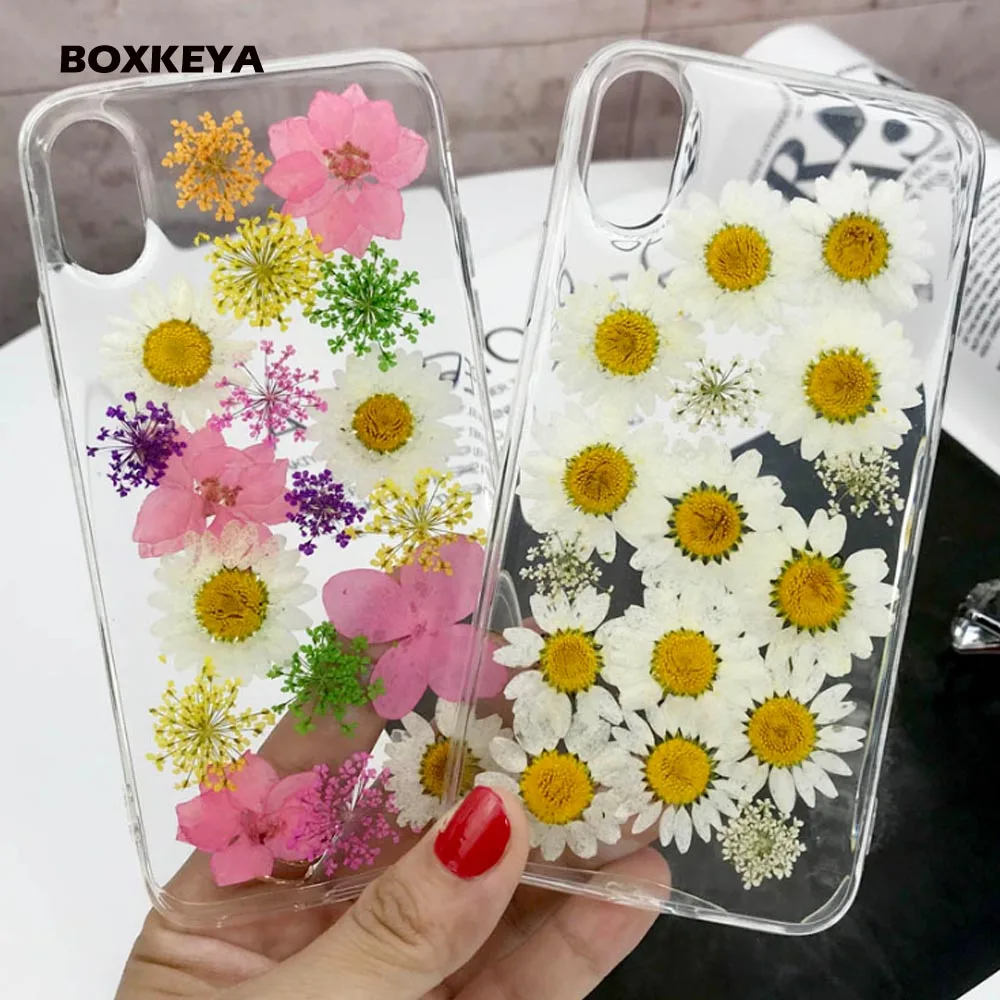 DIY натуральные высушенные цветок ромашка чехол для iPhone X XS Max XR 6 S 7 8 плюс