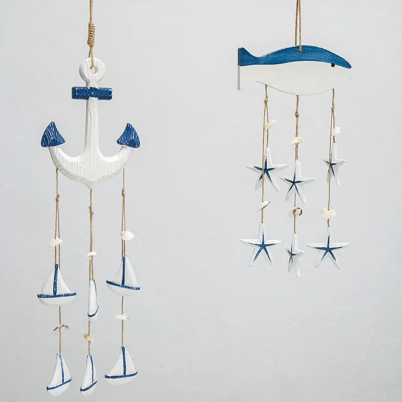 Mediterranean Ocean Wind Chime fish Pendant Home Pendant anchor Ornaments Gifts Wooden Crafts Shells Conch Curtain Decoration