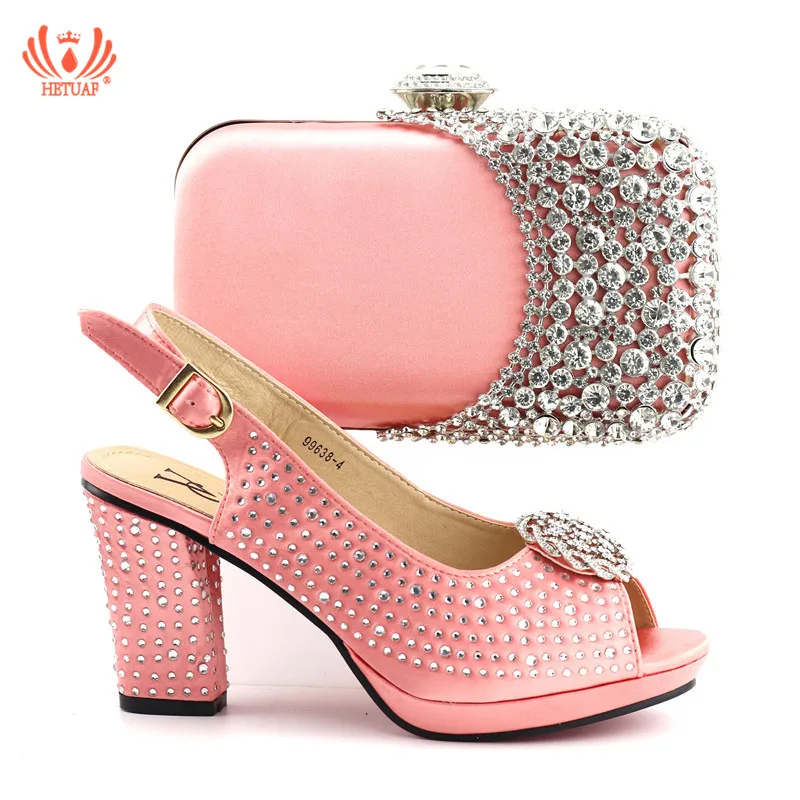 

2019 New Italian Shoes with Matching Bag Set Pink Color Women Wedding Shoes and Bag To Match Set Italy Ladies Sandals with Heels