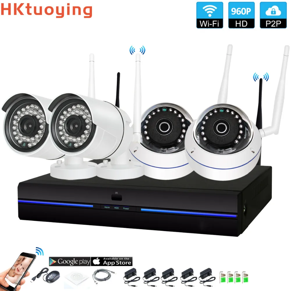 

4CH CCTV System Wireless 960P NVR 4PCS 1.3MP IR Outdoor indoor P2P Wifi IP CCTV Security Camera System Surveillance Kit