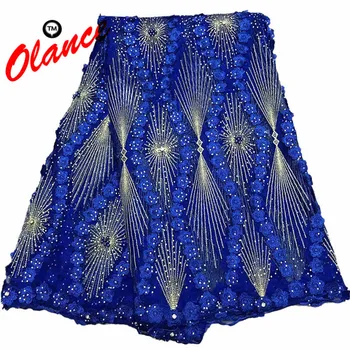 

Big stones design Latest Appliqued small flowers dress fabric 2W51 with beads and rhinestones French Tulle Lace Fabric