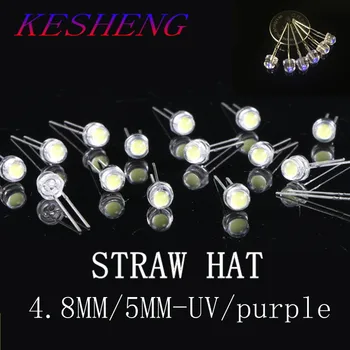 

200PCS 5mm Light UV Purple Straw Hat Wide Angle Ultraviolet 395nm - 400nm Transparent 5 mm Light-Emitting Diode LED Lamp