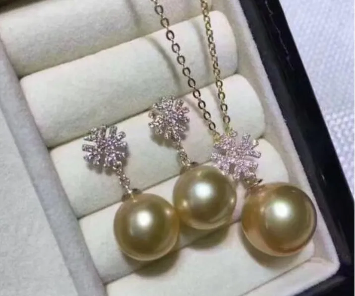 

Free shipping Hot sell free shipping Jewelry huge 10-11mm south sea round gold pearl necklace 14k