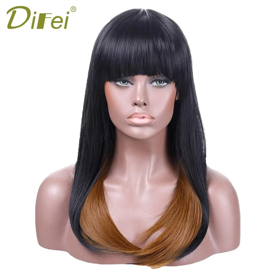 DIFEI 20 inch Long Ombre Brown Hair Wigs For Women Heat Resistant