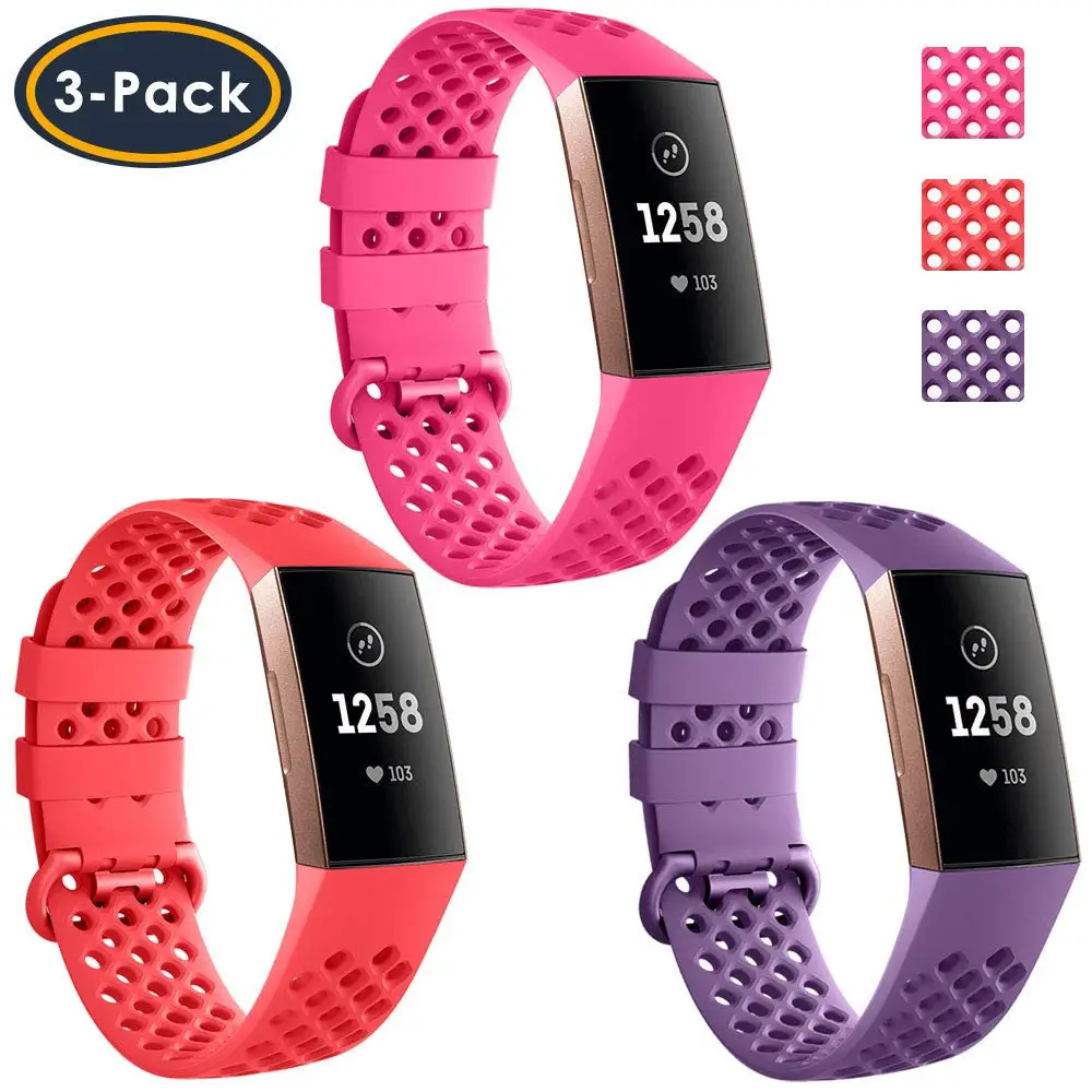 Спортивные повязки, совместимые с Fitbit Charge 3 дышащие газовые отверстия силиконовые умные часы ремешок на запястье для Charge3 SE - Цвет: 3pack