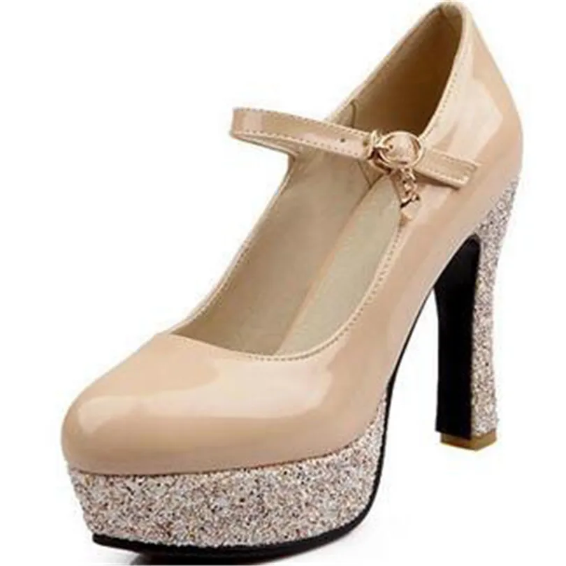 

Round Toe 2015 Platform Pumps Ankle Strap Buckle Fashion Women Pumps Four Colors Size 34-43 Wedding Shoes for Women