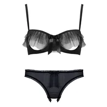 Белый черный сексуальный марлевые оборки прозрачные трусики без бретелек с вырезами женское нижнее белье набор тонких чашек открытый бюстгальтер комплект 2cs