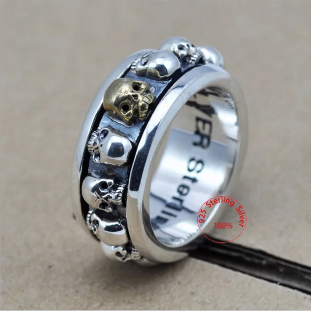Sterling Silver Jewelry 925 Silver Ring Steampunk Men Rings Rotatable