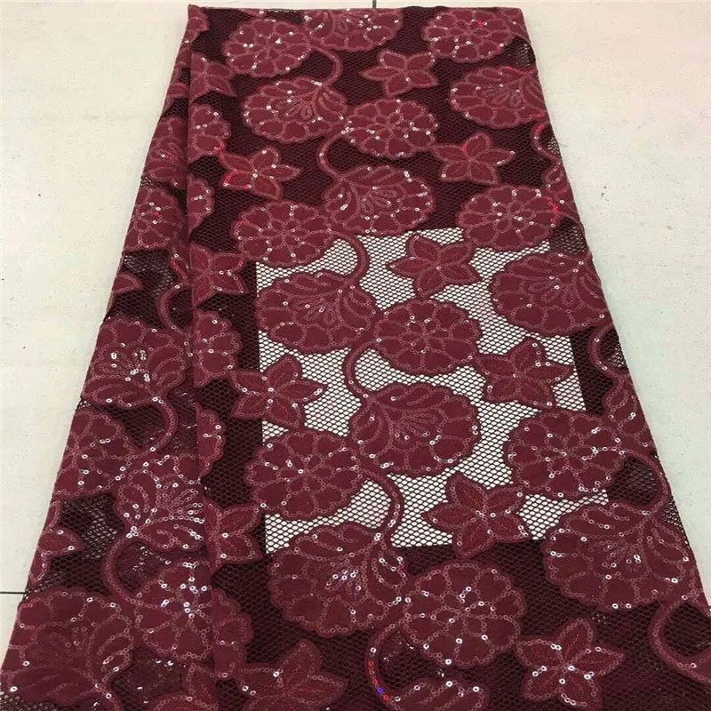2018 New African French Wine Color/ Sequins Lace Fabric High Quality Tulle with For Wedding | Дом и сад