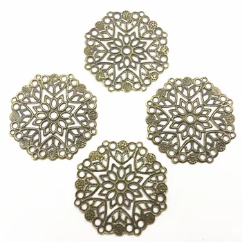 

10Pcs Mixed Bronze Tone Round Alloy Filigree Wraps Flower Hollow Connectors Decoration Bag Ornament DIY Findings