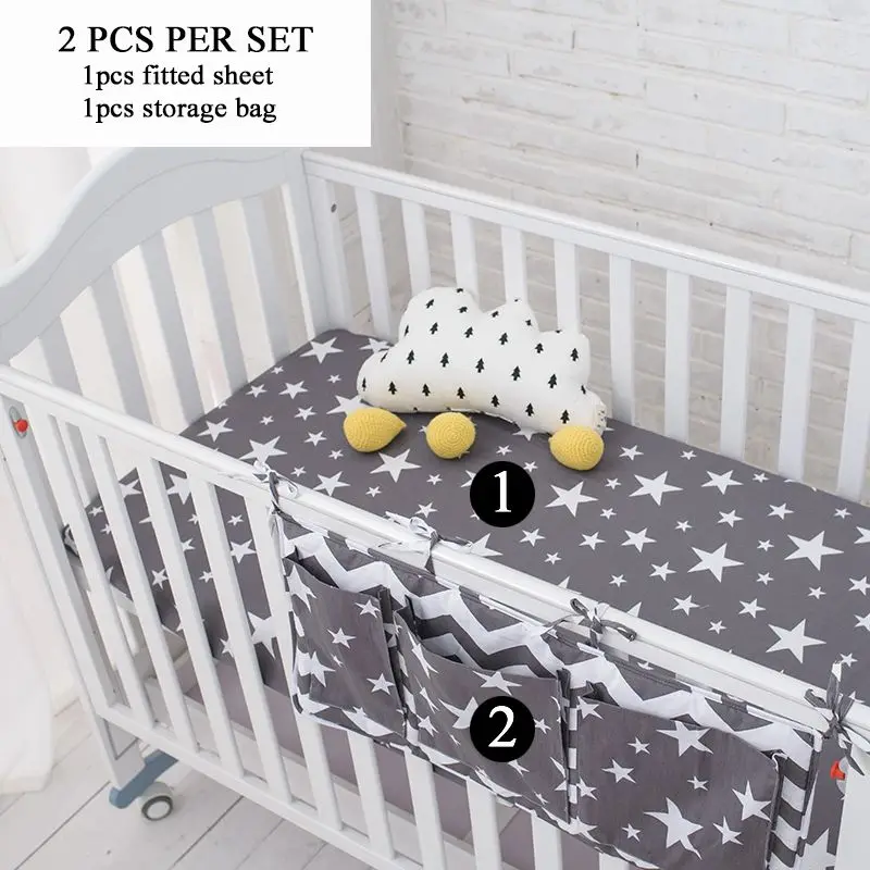 Muslinlife серое постельное белье со звездами набор, многофункциональная детская безопасная спальная детская кровать бамперы набор мягкая детская кроватка кровать висячая сумка для хранения - Цвет: 2pcs set