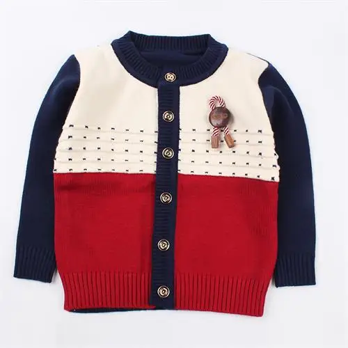 Мягкие свитера для мальчиков, кардиган, Хлопковый вязаный детский кардиган, Свитера с пуговицами, лоскутный детский зимний теплый свитер, одежда для мальчиков - Цвет: Синий