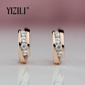 

YIZILI hot sale 585 Rose Gold Earrings Round Natural Zircon Hanging Dangle Earrings Drop EarringFashion Jewelry Wedding A055