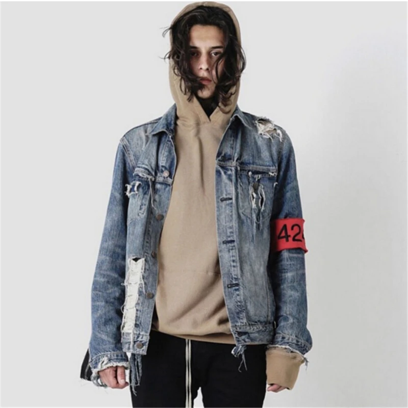 destroyed armband denim jacket