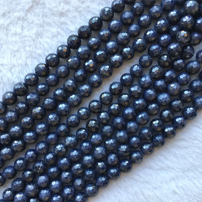 Wholesale Natural Genuine Dark Blue Sapphire Round Loose Faceted Beads 8mm 15" 05842 4