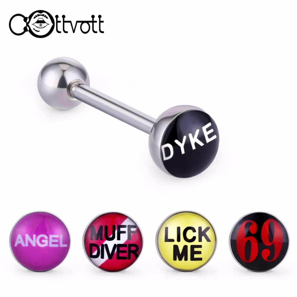 5pcs/lot Sexy Words Steel Piercings Tongue Rings Bars 14G