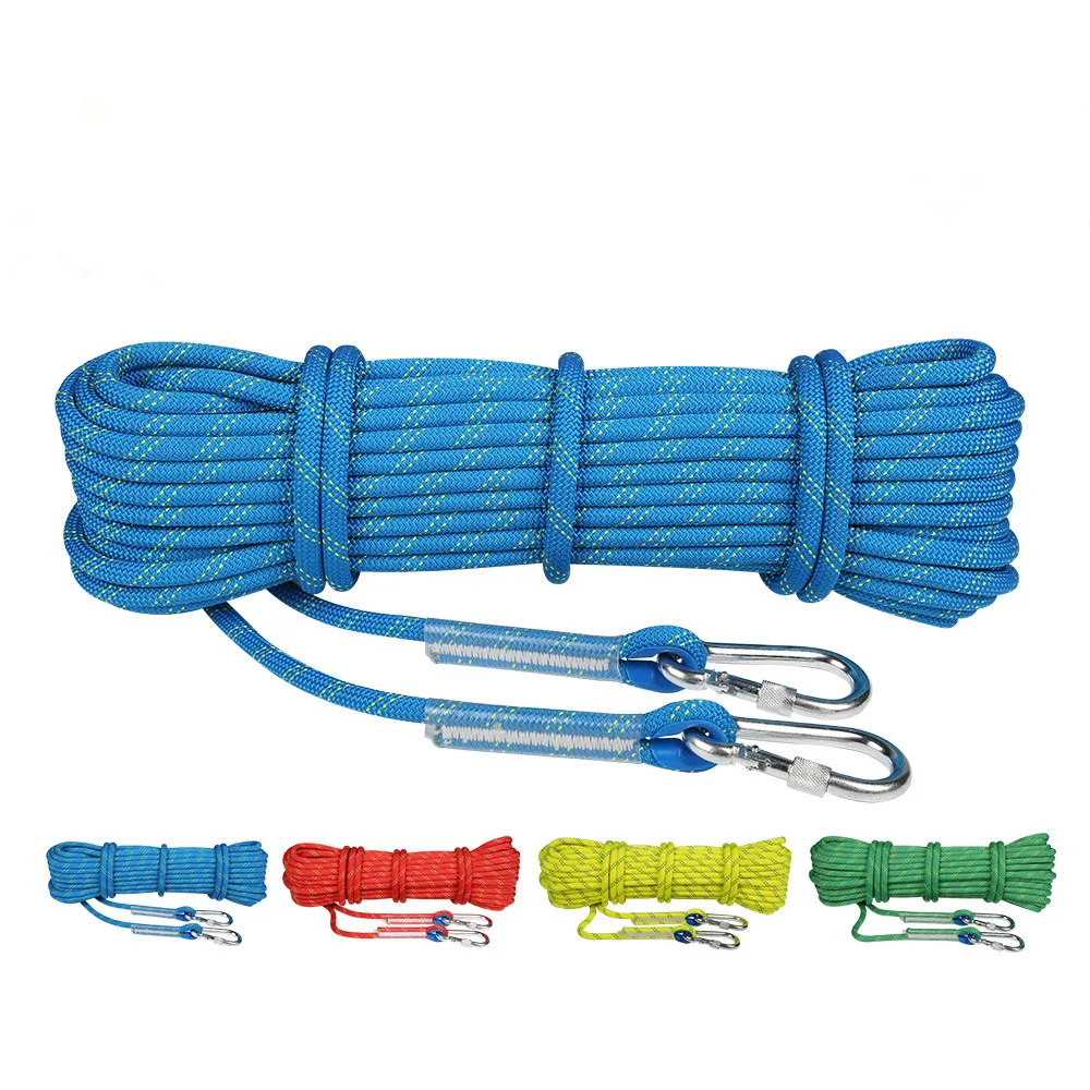 8mm Corde d'escalade Corde de sécurité avec 2 mousquetons Corde d'alpinisme bleu 