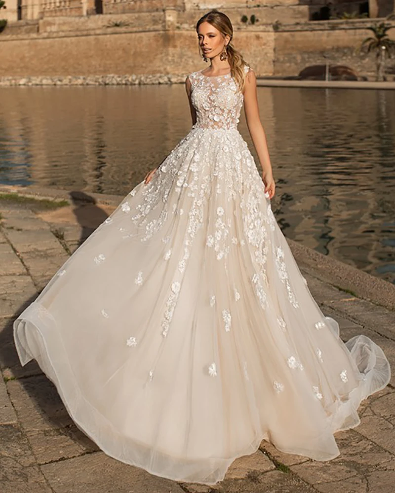 

Vestido Noiva Playa Off Shoulder Beach Wedding Dresses Luxury Robe de Mariee 3D Flowers Princess Bruidsjurken Bride Dress
