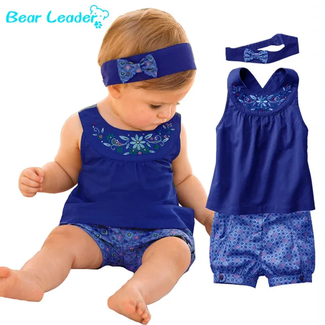 Image result for Bear Leader 2018 New Fashion Baby Vestidos Suits Baby Kerchief Sleeveless Dress Gingham Plaid Pant Baby Clothing For 6-24M