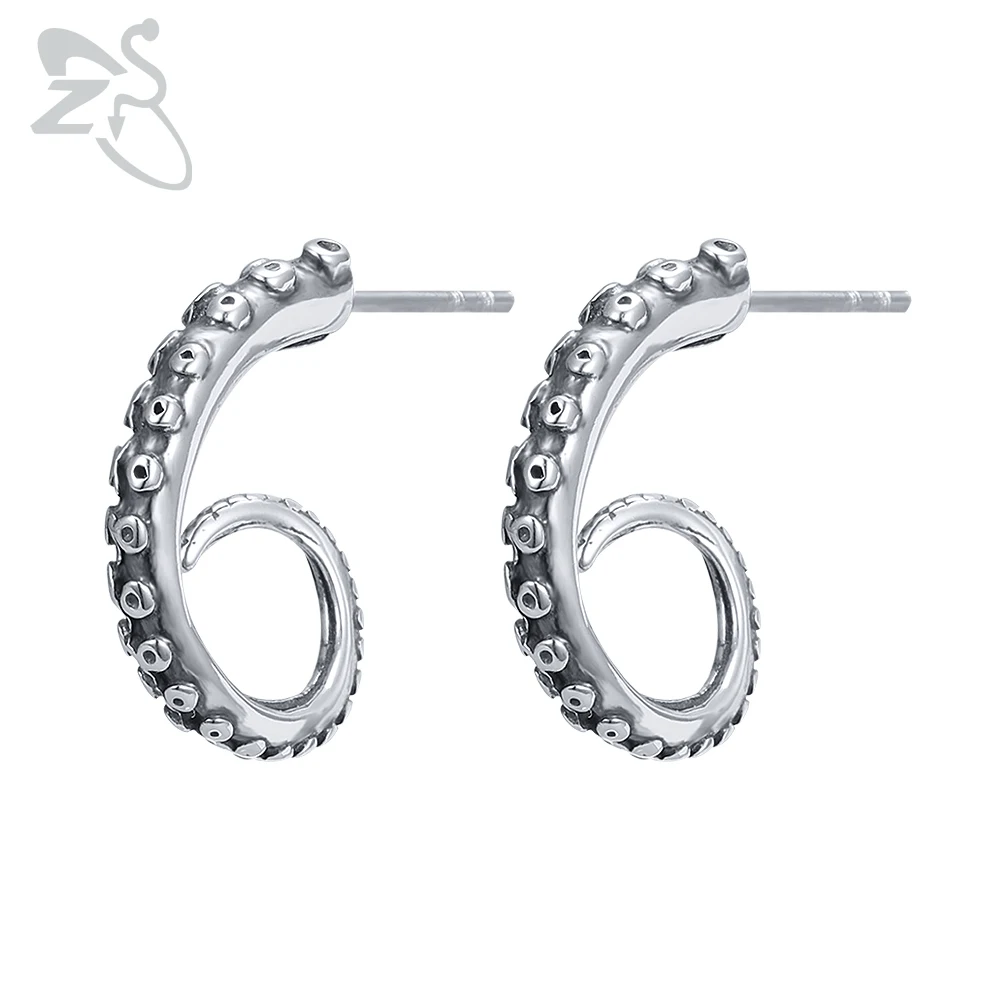 

ZS 316L Stainless Steel Octopus Tentacle Stud Earrings for Men Women Punk Rock Earring Vintage Biker Ear Jewelry Accessories