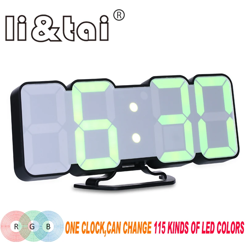 

115 kinds of color changes Remote LED digital clock Voice control Alarm clock Modern 3D wall clock Desktop thermometer clock