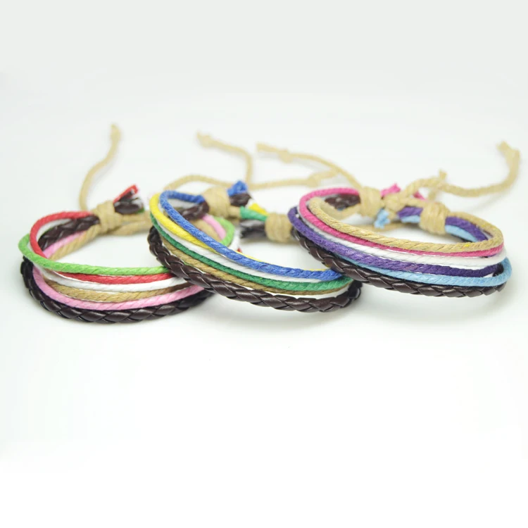 

Multi-layered color wax rope bracelet Leather weaving Fashion New Color Hand-rope Charm bracelets #EZ301