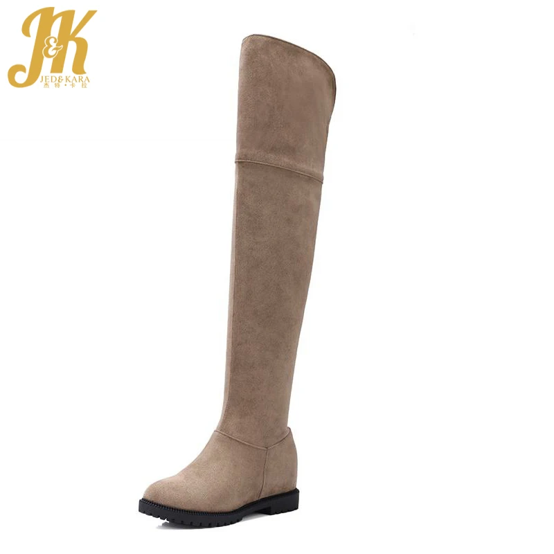 

Big Size 33-43 2017 Hot New Flock Height Increasing Buckle Over the Knee Women Boots Zip Women's Shoes Fall Winter Boots