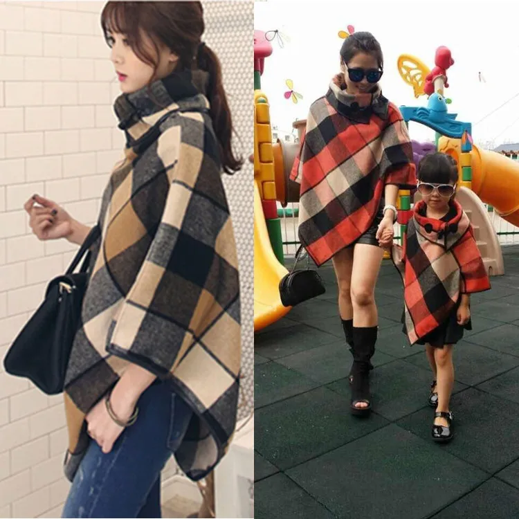 Fashion Plaid Mother Daughter Shawl Clothes For Girls And Ladies Cotton Family Matching Outfits