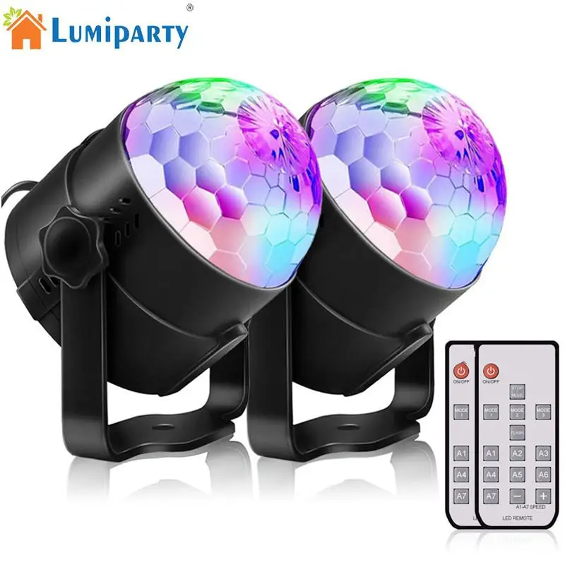 

2pcs LED 3W RGB Mini Stage Lamp Magic Ball Light Club Disco DJ Party Bar Sound Sensor Decoration European Plug