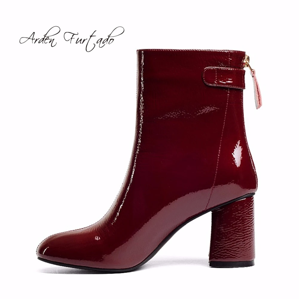 maroon patent leather boots