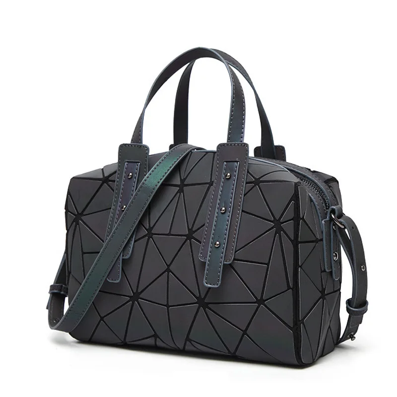 

Luminous Bag Triangular Block Stitching Women Handbag Boston bag Geometry Hologram Lattice Female Shoulder Bag For women 2018