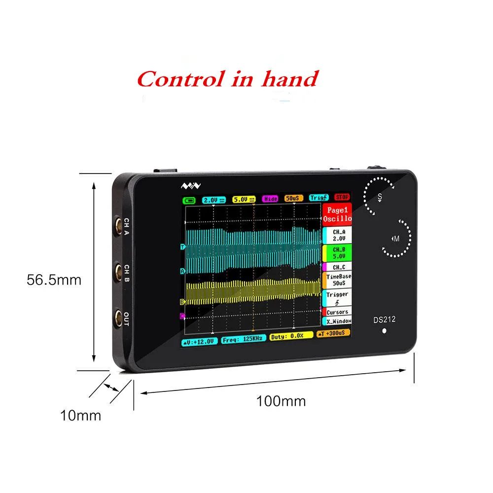 

DS212 DSO212 MiniPocket LCD Digital Portable Storage Oscilloscope Nano Handheld Bandwidth 1MHz Sampling Rate 10MSa/s Thumb Wheel