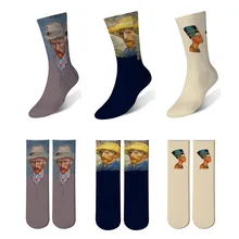 Женские носки с принтом, унисекс, Харадзюку, хлопковые носки, Ренессанс, Ван Гог, забавные Длинные Носки с рисунком, 6S-ZWL24